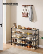 SONGMICS Shoe Rack, 4-Tier Shoe Organizer, Metal Storage Shelf, Upright or Upside Down, for 25-30 Pairs, Stackable, for Entryway, 11.8 x 46.1 x 28.4 Inches, Black ULSA034B01