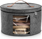Hat Box, Travel Hat Storage Box, Foldable Space-saving Hats Boxes Organizer for Men & Women Storage, Stackable Hats Carrier Case for Round Brim, Cowboy, Panama, Tweed Caps - Grey