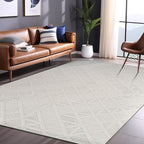 Modern Micro Loop Indoor Area Rugs for Living Room Bedroom Kitchen Geometric Square White 9x12 Luxury Durable Low and High Pile Non-Shedding Stain Resistant Soft Area Carpet 9 x 12