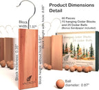 Cedar Blocks for Clothes Storage 40pcs (15 Hang-ups, 25 Balls), Cedar Blocks for Closet, Cedar for Closets, Cedar Planks, Natural Closet Smell Eliminator, Natural Closet Deodorizer