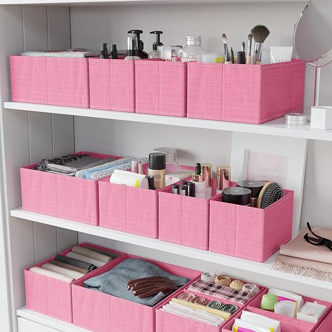 Drawer Organizer Clothes Set of 12 Pink - Dresser Organizer For Nursery, Bedroom, Closet - Perfect Baby Clothes Organizer and Storage & General Nursery Organization or Dresser Drawer Organizers