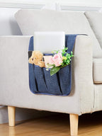 Sofa Armrest Organizer Non-Slip Arm Chair Hanging Caddy Remote Control Holder for Magazine, Phone, Books, Glasses(Navy,13in)