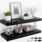RICHFOCUS 36Inch Floating Shelves for Wall 2 Pack Shelves for Bedroom|Kitchen|Bathroom Wall Mounted Rustic Wood Floating Shelf with Invisible Brackets for Books|Storage|Decor, Black