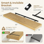 FLYJOE 55 Inch Long Floating Shelves for Wall Set of 1, 12" D Wood Grain Bathroom Shelves with Invisible Brackets, Easy Install Engineered Wood Storage Shelves for Kitchen, Living Room, Bedroom