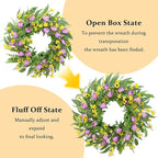 Spring Summer Wreaths for Front Door,22 Inch Artificial Purple Tulip Wreath with Wildflowers,Eucalyptus Leaves for Indoor Outdoor Wall Porch Festival Farmhouse Home Holiday Decor.