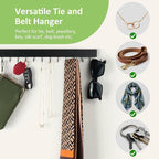 2 Pack Tie Rack Wall Mounted Belt Organizer for Men, Wooden Tie Hanger for Wall Closet with 24 Non-Slip Rotating Hooks Necktie Storage Space Saving, Black