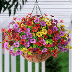 Artificial Faux Hanging Flowers Plants with Basket for Outdoor Spring Decoration, Fake Silk Daisy Outside Indoor UV Resistant Look Real Yard Patio Front Porch Garden Balcony Home Decor(MIx1)