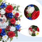Idyllic 20Inch 4th of July, Patriotic, Independence Day Wreath for Front Door, Red White and Blue Flower Memorial Day, Independence Day Wreath for Front Door Wall Window Decor