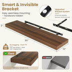 FLYJOE 55 Inch Long Floating Shelves for Wall Set of 1, 12" D Wood Grain Bathroom Shelves with Invisible Brackets, Easy Install Engineered Wood Storage Shelves for Kitchen, Living Room, Bedroom