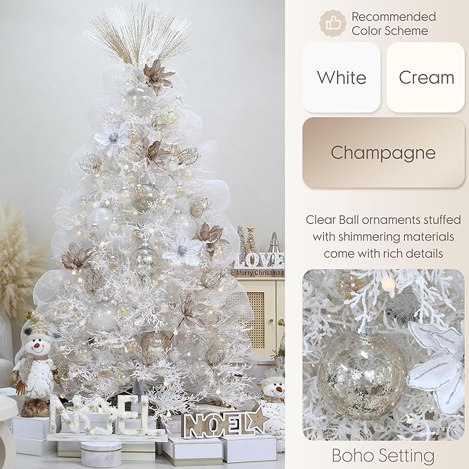 Sea Team 60mm/2.36" Shatterproof Clear Plastic Christmas Tree Ball Ornaments Set, Decorative Hanging Transparent Xmas Baubles with Stuffed Delicate Decorations (30 Counts , Champagne)