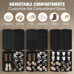 Shoe Organizer for Closet, 2-Pack Foldable Shoe Storage Box with Adjustable Dividers & Clear Cover, Fits 16 Pairs, Black, Durable and Space-Saving