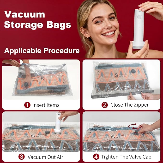 Rechargeable Wireless Pump Travel Vacuum Storage Bags Set, 9 Pack (9M) Portable Space Saver Bags for Travel & Home, Vacuum Compression Packing Seal for Clothes, Blankets, Home Seasonal Storage Bags