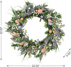 Glitzhome 22" D Easter Wreath with Artificial Easter Eggs Berries and Lavender for Front Door Wall Decor, Spring Easter Garland with Colored Eggs Berries Holiday Decoration
