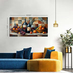 AIYISU Abstract Kitchen Wall Art Geometric Wall Decor Red Wine Glass Fruits Canvas Prints Pictures Rustic Farmhouse Still Life Painting Wine Bar Art for Dining Room Restaurant Home Decorations 24x48