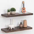 Fun Memories Floating Shelves for Wall Set of 2, Rustic Solid Elm Wood Wall Shelves 24 Inch - Invisible Bracket Mount for Living Room, Bathroom, Bedroom, Kitchen, Walnut