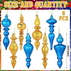 Mifoci 8 Pcs 6 Inch Mercury Glass Finial Christmas Ornaments Hanging Christmas Finials Glass Ornaments Assorted Mercury Decor for Vintage Holiday Xmas Tree Decoration(Blue, Gold)