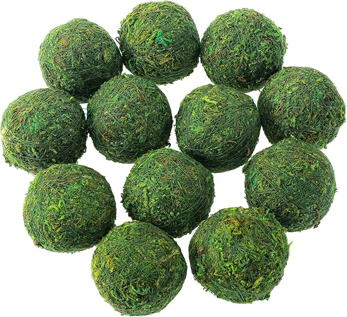 Biubee 12Pack Decorative Faux Dried Moss Balls- 2.2" Artificial Green Plant Mossy Globes Handmade Sphere Moss Gift for Home Dough Bowl Vase Chinoiserie Decors Party Wedding Display