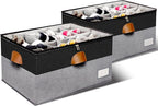 2 Pack Shoe Organizer for Closet, Adjustable Shoe Box Storage Containers, Large Foldable Shoe Bins with Clear Cover, Space Saving Shoes Holder with 4 Handles, Fits 24-48 Pairs, Black