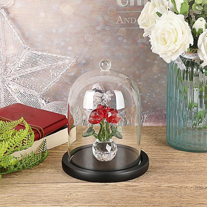 JUXYES Glass Display Dome Cloche with Wood Base, Clear Glass Dome Cloche Bell Sphere Jar Snow Globe Kit, Snowglobe Cloche Bell Jar Display for Fairy Light Plant Collectible Figures