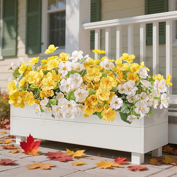 Fake Hibiscus Artificial Flowers for Outdoors Spring Summer Decoration, 6 Bundles Silk Hibiscus Flowers Bouquet UV Resistant Look Real Faux Plants for Outside Planter Front Door Porch Balcony, 2MixHB