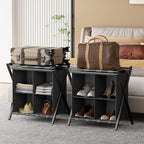 Luggage Rack for Guest Room, Folding Suitcase Stand with Fabric Storage Shelf, Luggage Holder, Steel Foldable Luggage Stand for Guest Room, Bedroom, Hotel, Black
