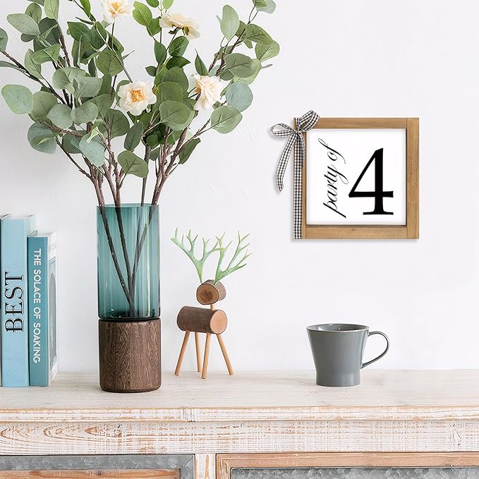 6 Inch Party of 4 Sign, Wooden Frame Family of 4 Decor, Rustic Gift for Family Indoor Table Tiered Tray Shelf Desk Farmhouse Home Decorations