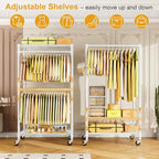 P4 Rolling Clothes Rack Heavy Duty, Clothing Racks for Hanging Clothes, Freestanding Garment Racks with Wheels, Metal Portable Closet Rack 35.5''W × 20.5''D × 80.5''H, Max Load 560Lbs, White