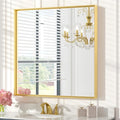 Keonjinn 30 x 30 Inch Gold Bathroom Mirror for Over Sink Square Wall Mirror Brushed Gold Metal Framed Mirrors, Modern Farmhouse Rectangle Mirrors with Aluminum Alloy Frame(Horizontal/Vertical)