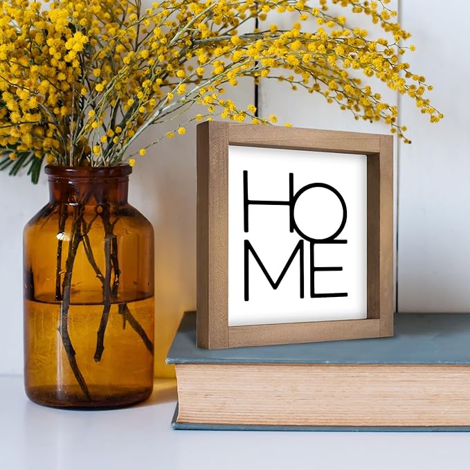 6 Inch Home Sign Decor, Wooden Family Room Wall Decor for House Art, Indoor Entryway Shelf Table Tiered Tray Mantel Rustic Farmhouse Decoration