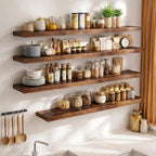 FLYJOE 24 Inch Long Floating Shelves for Wall Set of 1, 12" D Wood Grain Bathroom Shelves with Invisible Brackets, Easy Install Engineered Wood Storage Shelves for Kitchen, Living Room, Bedroom