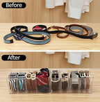 Acrylic Belt Organizer - 2 Pack with Adjustable 4 Compartments & Stackable Design, Clear Storage for Closet and Drawer Organization