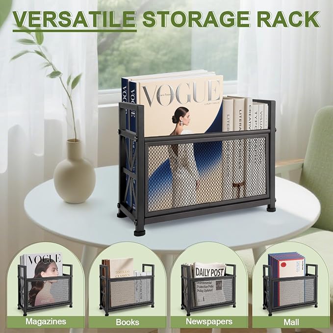 Black Magazine Holder, Metal Magazine Rack Floor, Mesh Magazine File Holder, Magazine Storage Basket, Magazine Holders for Classroom，Magazine Stand for Desk, Folder Organizer Bin for Books