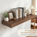 FLYJOE 36 Inch Long Floating Shelves for Wall Set of 2, 12" D Wood Grain Bathroom Shelves with Invisible Brackets, Easy Install Engineered Wood Storage Shelves for Kitchen, Living Room, Bedroom
