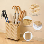 Rattan Umbrella Stand with Built-in Water Reservoir & Hooks, Hand Woven Umbrella Rack Organizer Freestanding - Stable, High-Capacity Organizer for Home and Office - 11.8" L x 5.5" W x 16.5" H
