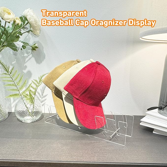 Hat Stand Organizer for Baseball Caps, Acrylic Hat Holder & Rack, 7PCS Clear Stand for 56 Caps, Ideal for Bedroom, Closet, Dresser, Office and Entrance (7)