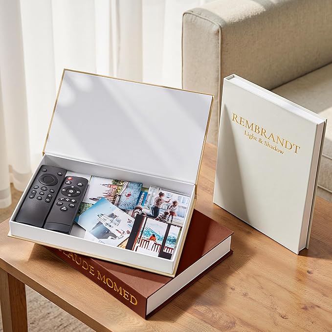 JARLINK Aesthetic Decorative Books, Set of 3 Linen Faux Books for Coffee Table, Bookshelf or Mantle Decor, Stylish Book Storage Boxes for Home Decor, Photo Organization, and Keepsake Storage, Brown