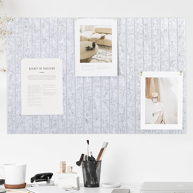 Felt Bulletin Board 35" x 24" - Stylish Cork Board Alternative for Office & Wall Decor – 6 Customizable Adhesive Tiles w/Golden Pins are Perfect to Display Your Photos