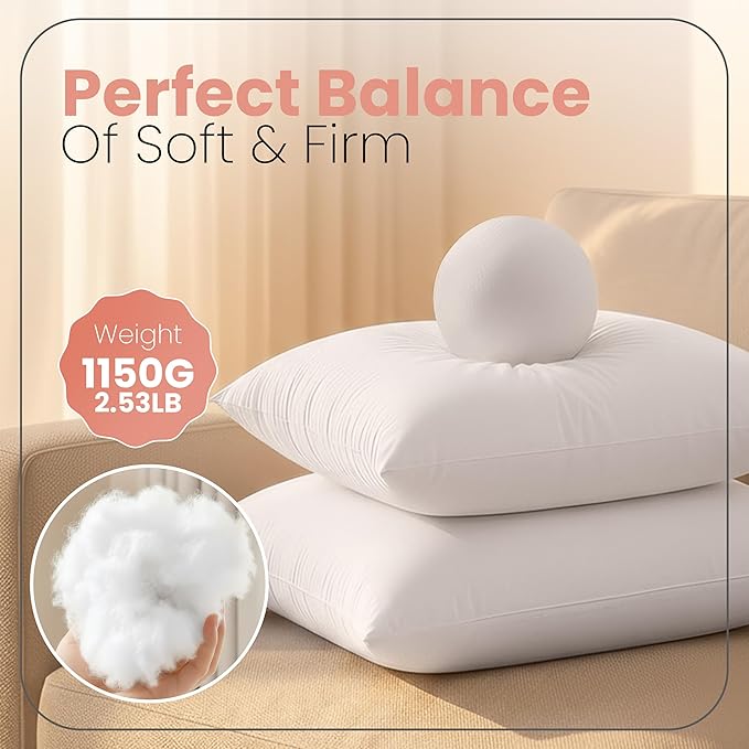 Utopia Bedding 28x28 Pillow Inserts, Set of 2, White – Indoor Decorative Throw Pillows for Bed, Sofa & Couch – Soft, Supportive & Fluffy Cushion Inserts