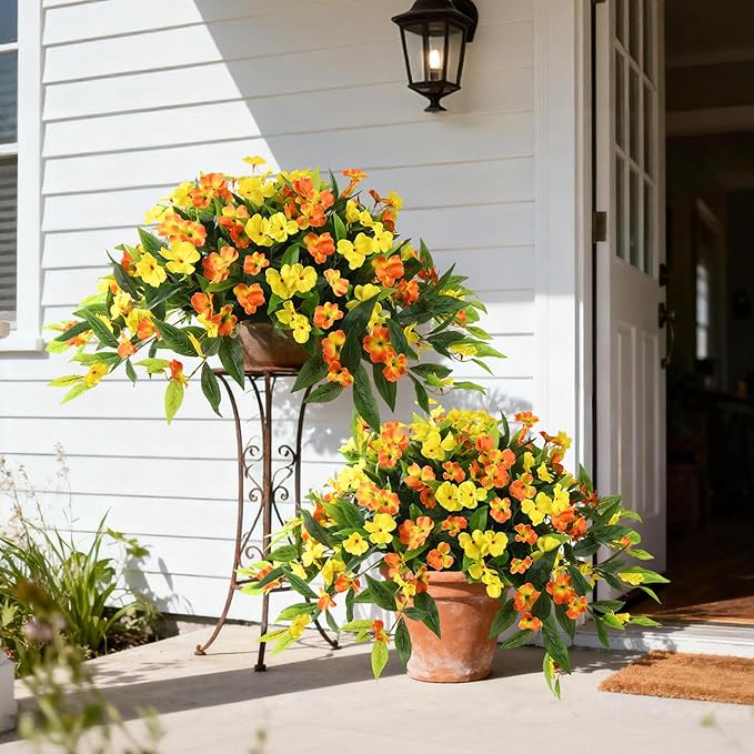 Artificial Fake Hanging Flowers Plants Basket for Outdoors Outside Decoration UV Resistant Faux Silk Flowers Look Real Plastic Flowers for Spring Planters Home Porch Patio Garden Decor