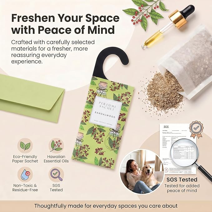 ROSE COTTAGE Large 12 Packs Sandalwood Hanging Closet Deodorizer Air Freshener Long Lasting Scented Sachets Smell Goods for House