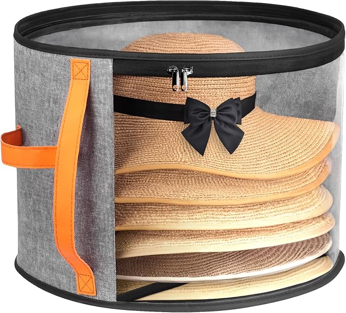 Oversized Clear Hat Storage Box for Women, Cowboy Hat Organizer for Closet, Wide Brims Hat Case with Carrying Handles, Hat Bag (Grey)