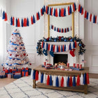 15Pcs Red Blue and White Paper Tassel Garland,Tissue Tassel Banner for Independence Day,July 4th Party,Memorial Day,Veterans Day,Party Decoration