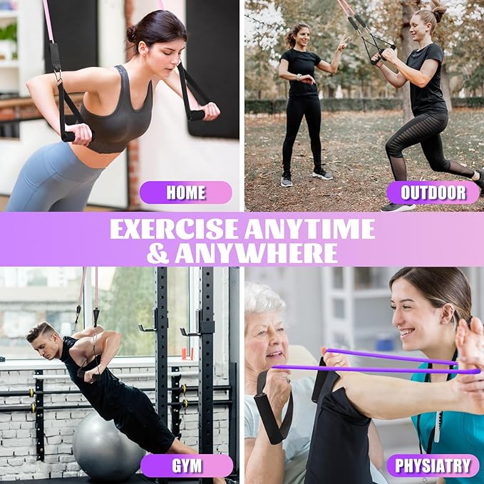 Exercise Resistance Bands with Handles for Working Out, 150/200/250/300 Lbs Workout Bands Set with Door Anchor for Physical Therapy, Yoga, Pilates