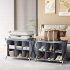 Luggage Rack for Guest Room, Folding Suitcase Stand with 6-Cube Fabric Storage Shelf, Luggage Holder, Steel Foldable Luggage Stand for Guest Room, Bedroom, Hotel, Grey