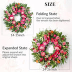 Waipfaru Spring Wreaths for Front Door, 26" Large Spring Summer Easter Wreaths for Front Door with Rose Peony Tulip Magnolia, All Seasons for Indoor Outdoor Farmhouse Home Porch Wall Window Decor