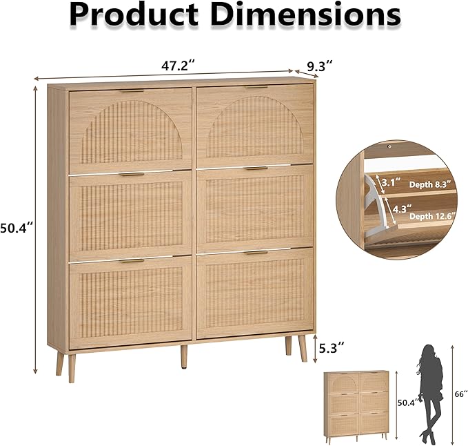 Shoe Cabinet for Entryway with 6 Flip Drawers, Slim Wooden Shoe Storage Organizer with Modern Fluted Pannel，Freestanding Narrow Hidden Shoe Rack for Hallway, Foyer, Living Room