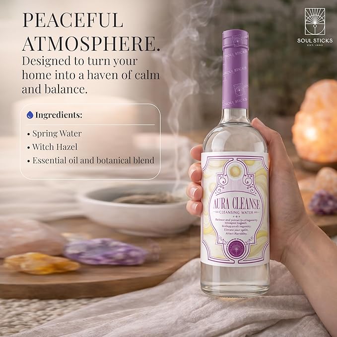 SOUL STICKS Cleansing Water 7.5 oz. Bottle for Rituals, Clearing Negative Energy and Purifying Home Spiritual Florida Water, Area Deodorizer (Aura Cleanse)