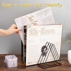 Udreamer 9 Slot Vinyl Holder,Desktop Vinyl Record Storage Holds Up 30 Vinly Records,Metal Magazine Rack Triangle File Holder for Office Homer,Black