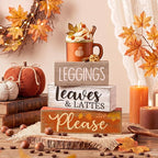 Lineshading 4 Pcs Fall Coffee Table Decor Fall Decoration for Home Wooden Stacked Block with Pumpkin Latte Topper Rustic Thanksgiving Tiered Tray Decor for Harvest Party Home Kitchen Coffee Bar Shelf