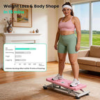 Balance Board with Pushup Handles, 300LBS Ski Balancing Machine Exercise Equipment with Resistance Bands LCD Monitor for Cardio, Home Ski Simulator Trainer for Full Body Workout, Pink